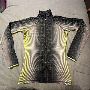 Nike Pro Thermal Running 1/2 Zip Women Medium Black Volt‎ Hyperwarm Geometric